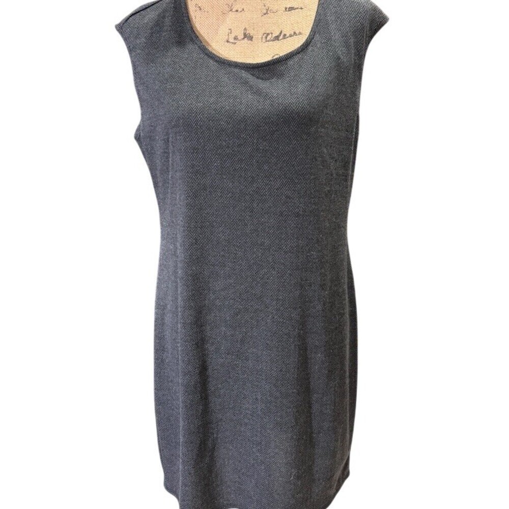 Nine West Dress Womens L Gray Sleeveless Shift Herringbone Scoop Neck